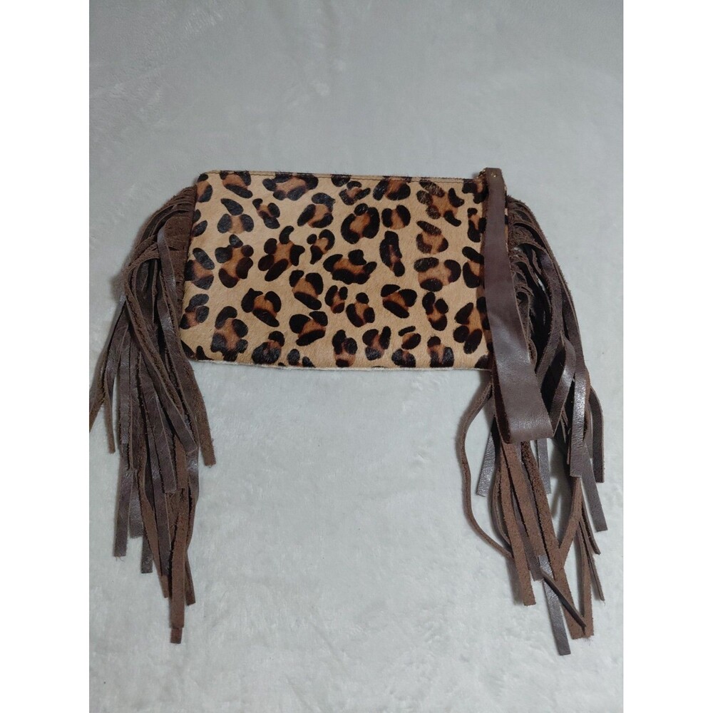 L&B Cow Fur Dyed Silver Spots Reversible Side Leipard Print W/ Leather Fringe